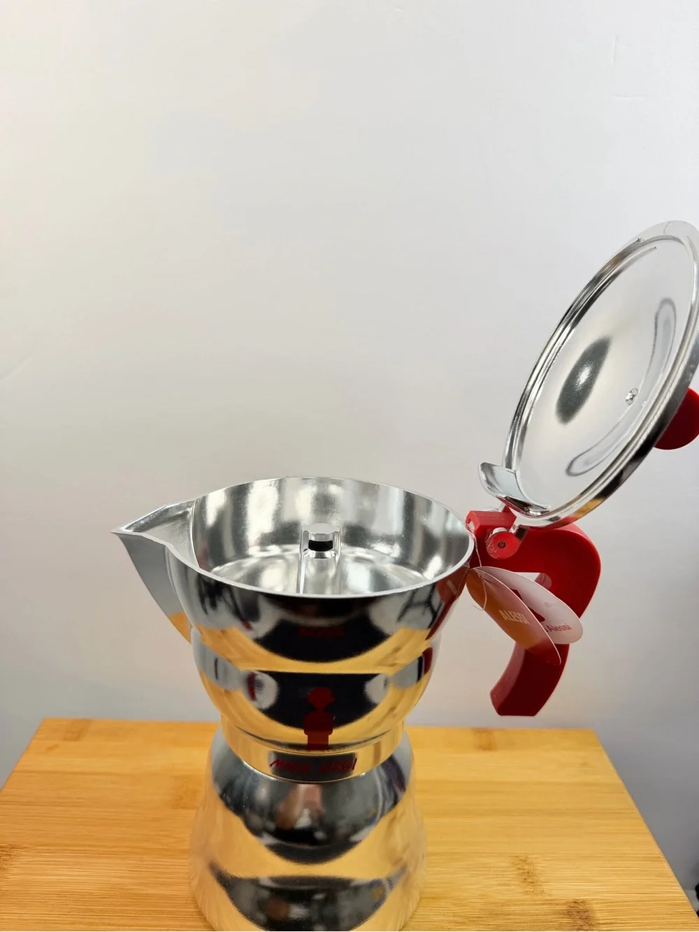 NEW Moka Alessi Espresso Coffee Maker 6 Cup SPECIAL EDITION Red Mendini Aluminum